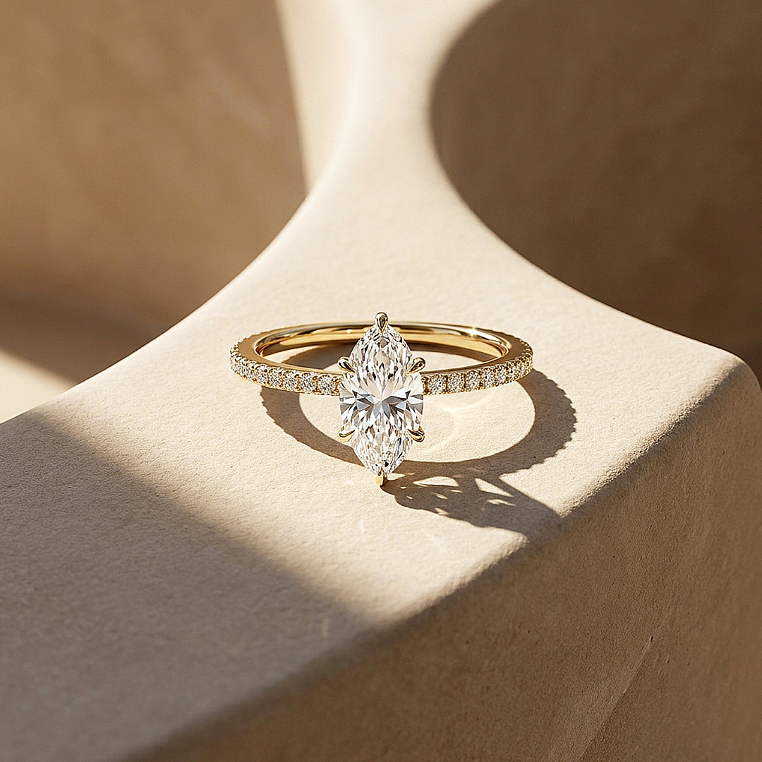 Marquise Moissanite Pavé Band Ring | 925 Sterling Silver | PRM7213