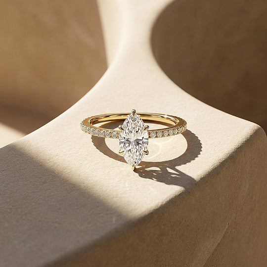 Marquise Moissanite Pavé Band Ring | 925 Sterling Silver | PRM7213