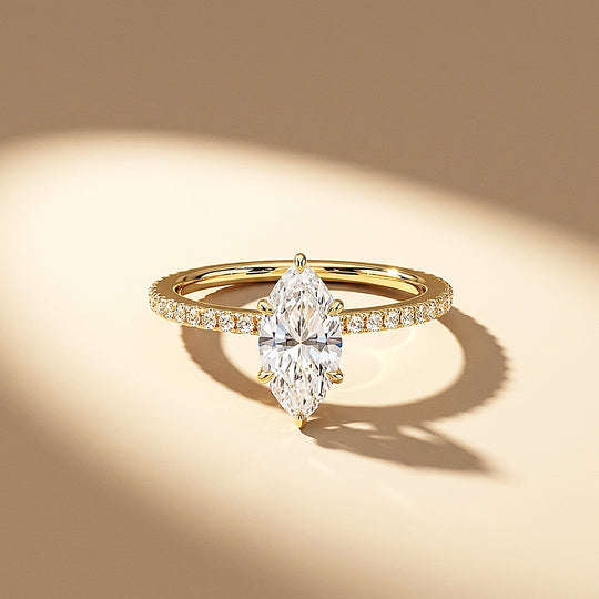 Marquise Moissanite Pavé Band Ring | 925 Sterling Silver | PRM7213