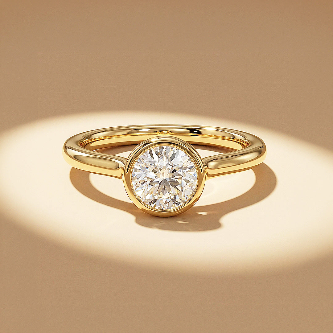 Round Moissanite Bezel Solitaire Ring | 925 Sterling Silver | PRM7214