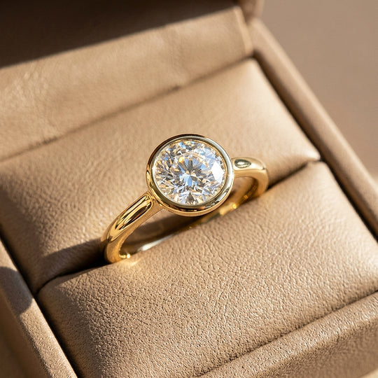 Round Moissanite Bezel Solitaire Ring | 925 Sterling Silver | PRM7214