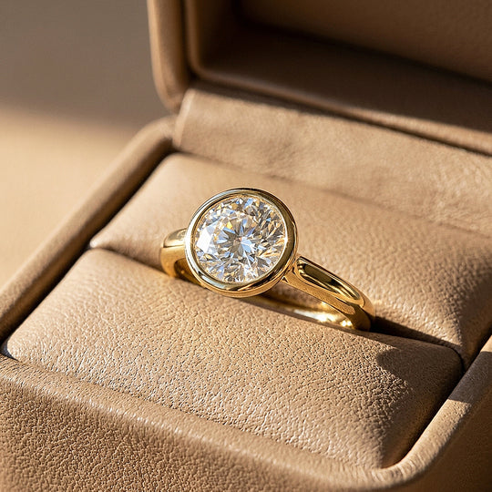 Round Moissanite Bezel Solitaire Ring | 925 Sterling Silver | PRM7214