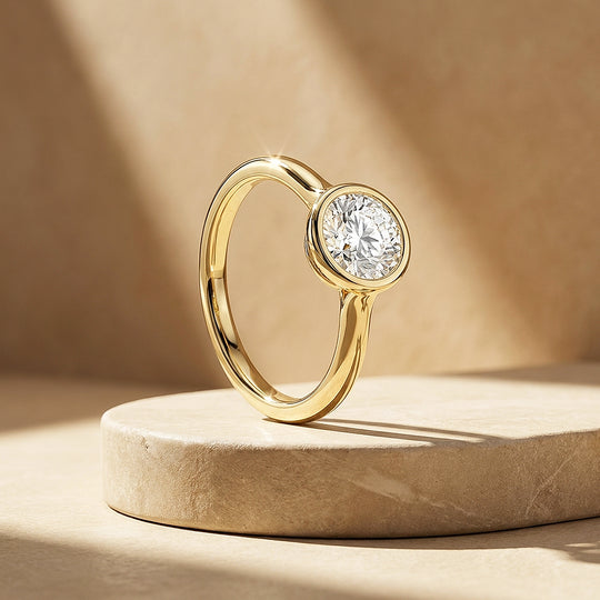 Round Moissanite Bezel Solitaire Ring | 925 Sterling Silver | PRM7214