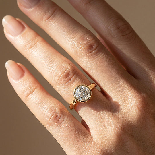 Round Moissanite Bezel Solitaire Ring | 925 Sterling Silver | PRM7214