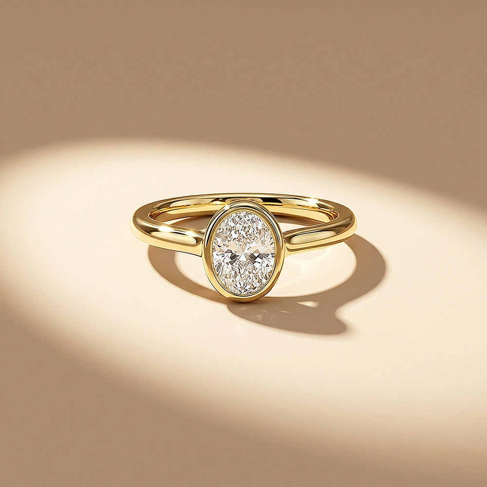 Oval Moissanite Bezel Solitaire Ring | 925 Sterling Silver | PRM7215
