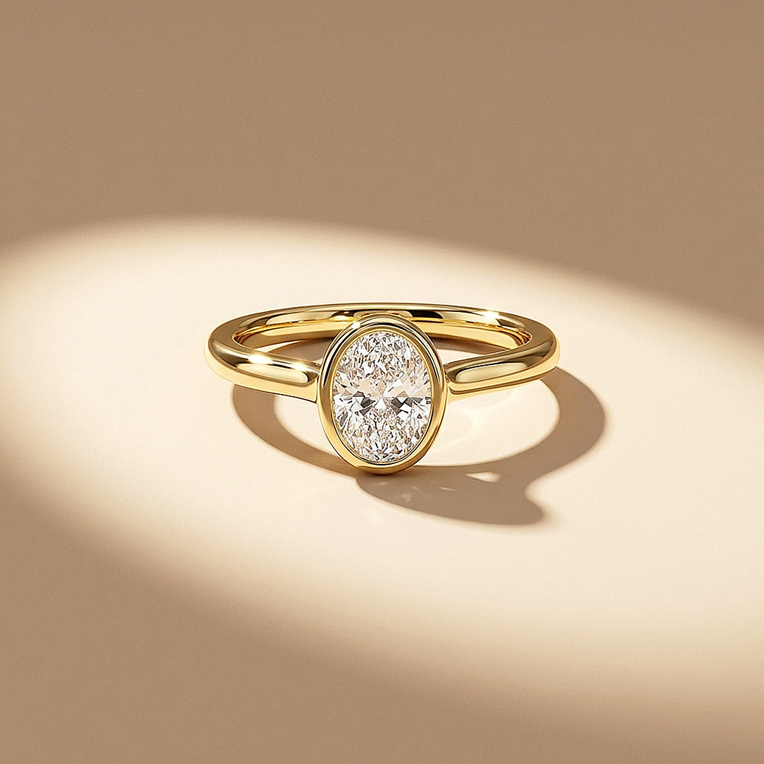 Oval Moissanite Bezel Solitaire Ring | 925 Sterling Silver | PRM7215