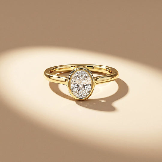 Oval Moissanite Bezel Solitaire Ring | 925 Sterling Silver | PRM7215