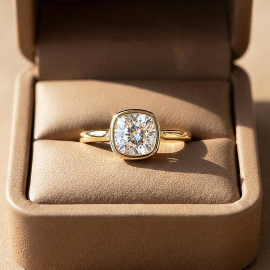 Cushion Moissanite Bezel Solitaire Ring | 925 Sterling Silver | PRM7216