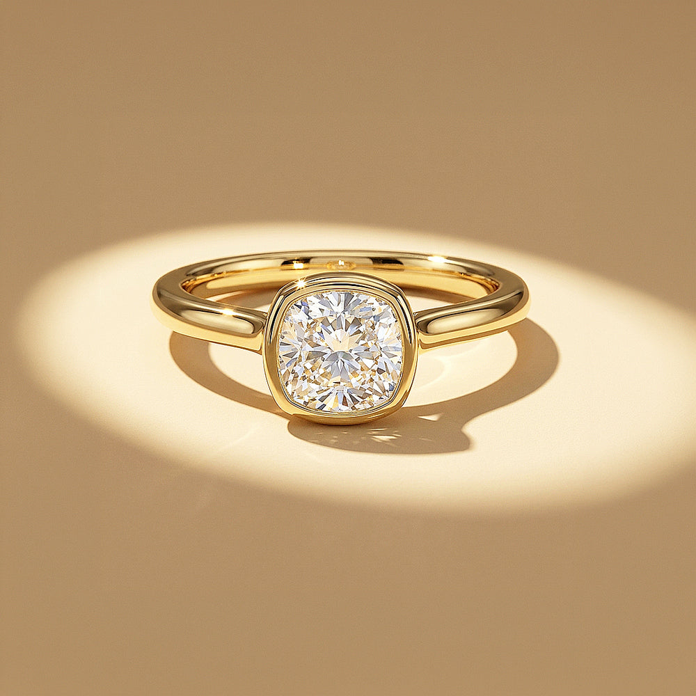 Cushion Moissanite Bezel Solitaire Ring | 925 Sterling Silver | PRM7216