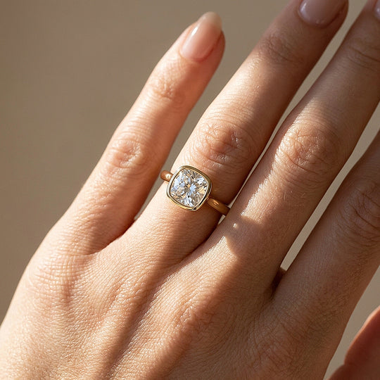 Cushion Moissanite Bezel Solitaire Ring | 925 Sterling Silver | PRM7216