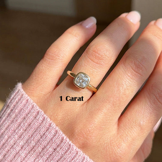 Cushion Moissanite Bezel Solitaire Ring | 925 Sterling Silver | PRM7216