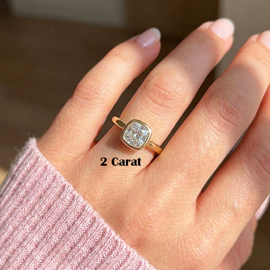 Cushion Moissanite Bezel Solitaire Ring | 925 Sterling Silver | PRM7216