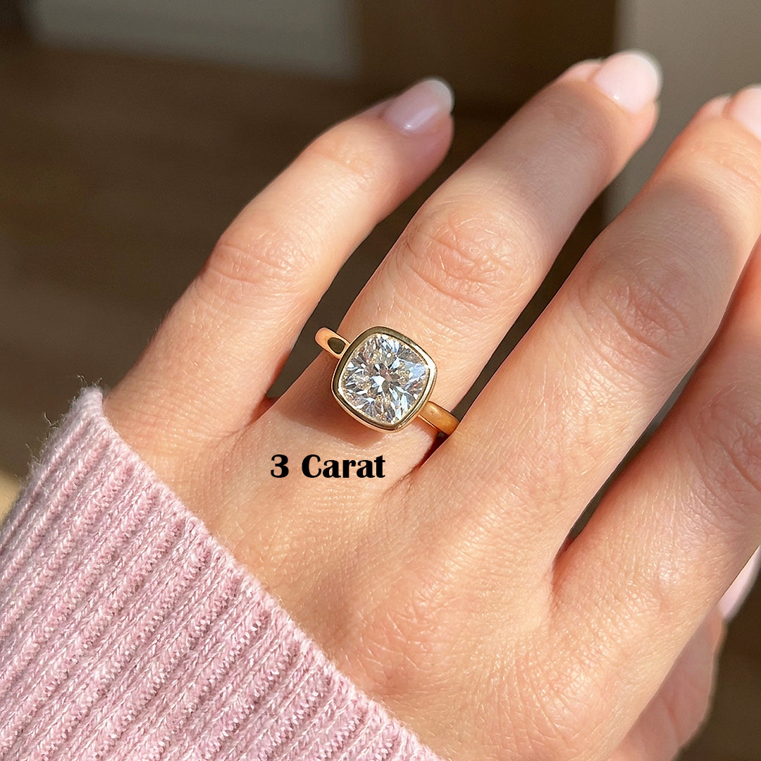Cushion Moissanite Bezel Solitaire Ring | 925 Sterling Silver | PRM7216