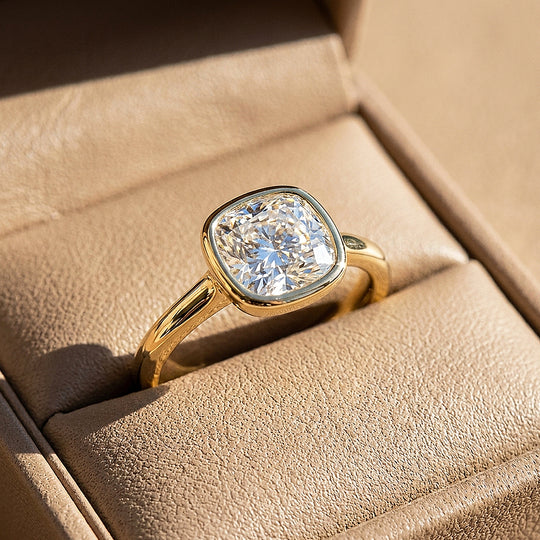 Cushion Moissanite Bezel Solitaire Ring | 925 Sterling Silver | PRM7216