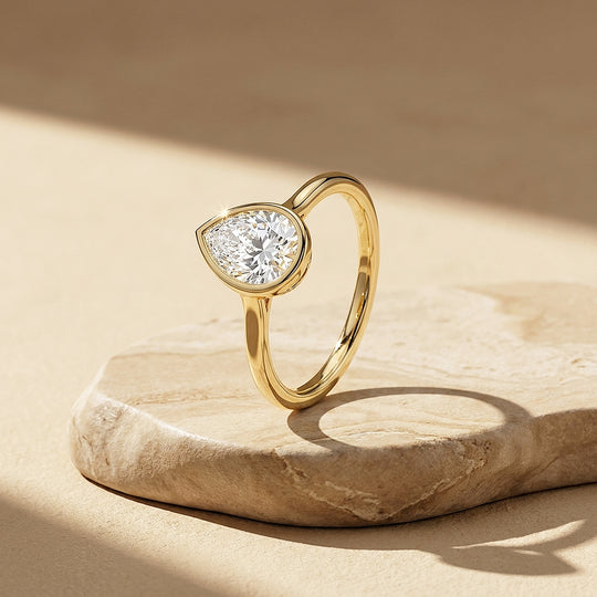 Pear Moissanite Bezel Solitaire Ring | 925 Sterling Silver | PRM7217