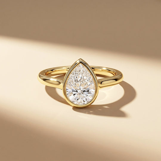 Pear Moissanite Bezel Solitaire Ring | 925 Sterling Silver | PRM7217