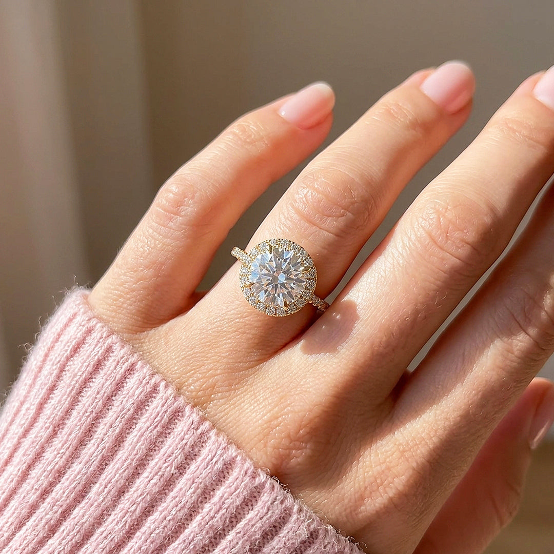 Round Moissanite Halo Ring | 925 Sterling Silver | PRM7218