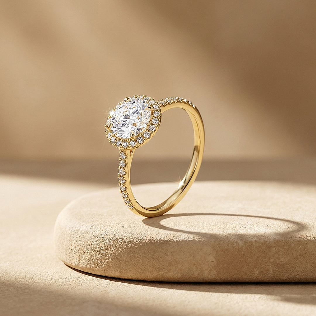 Round Moissanite Halo Ring | 925 Sterling Silver | PRM7218