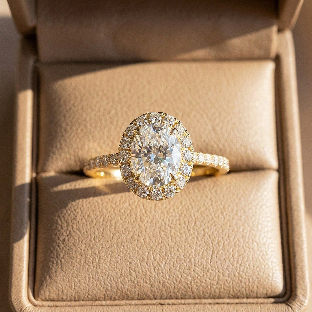 Oval Moissanite Halo Ring | 925 Sterling Silver | PRM7219