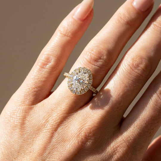 Oval Moissanite Halo Ring | 925 Sterling Silver | PRM7219