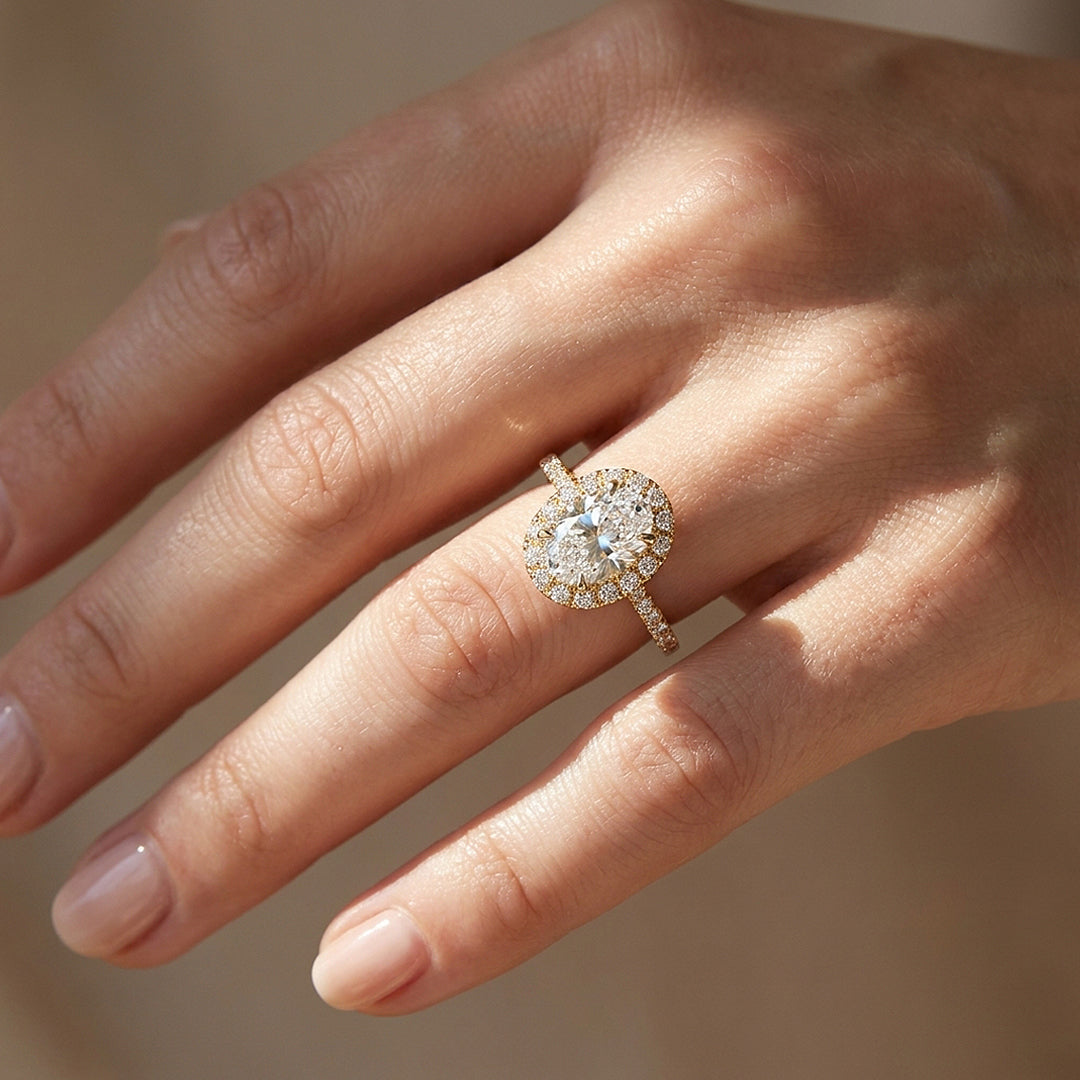 Oval Moissanite Halo Ring | 925 Sterling Silver | PRM7219
