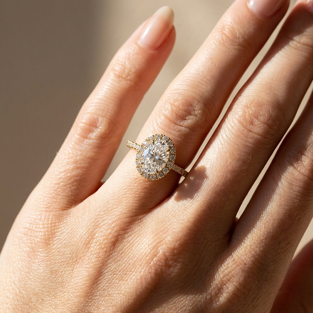 Oval Moissanite Halo Ring | 925 Sterling Silver | PRM7219