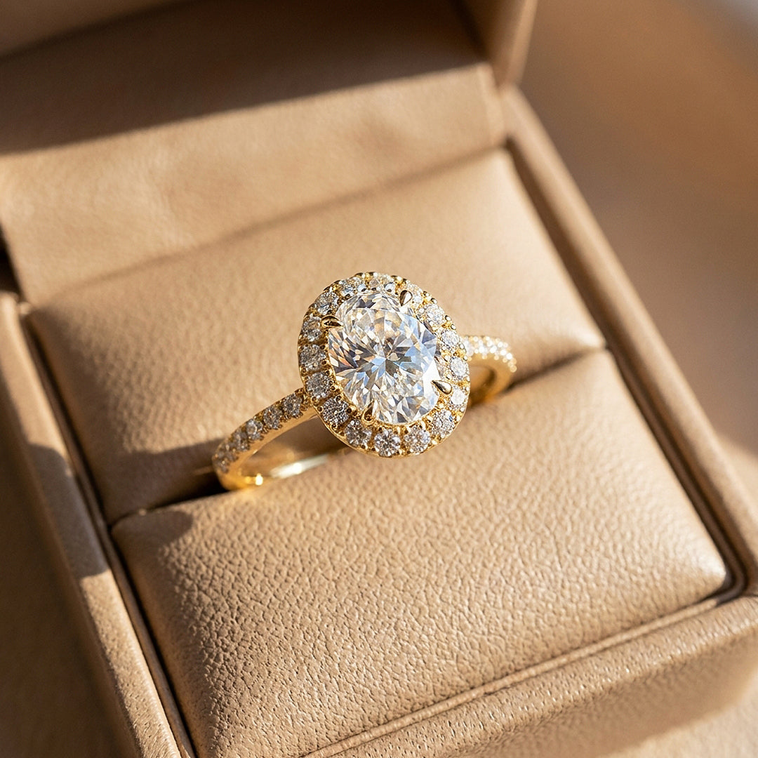 Oval Moissanite Halo Ring | 925 Sterling Silver | PRM7219