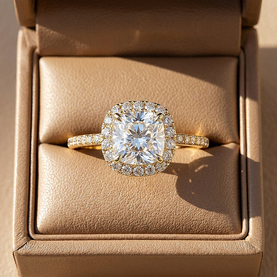 Cushion Moissanite Halo Ring | 925 Sterling Silver | PRM7220