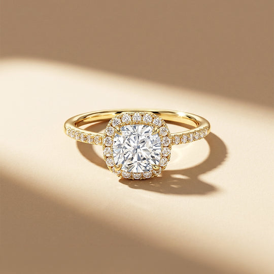 Cushion Moissanite Halo Ring | 925 Sterling Silver | PRM7220