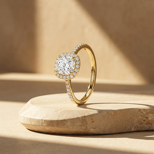 Cushion Moissanite Halo Ring | 925 Sterling Silver | PRM7220