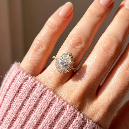 Pear Moissanite Halo Ring | 925 Sterling Silver | PRM7221