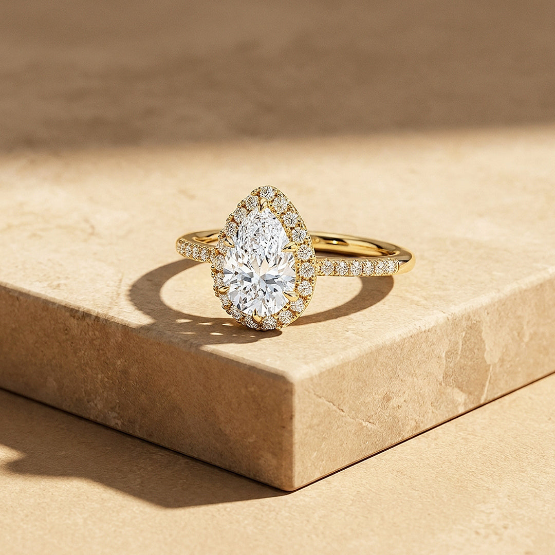 Pear Moissanite Halo Ring | 925 Sterling Silver | PRM7221