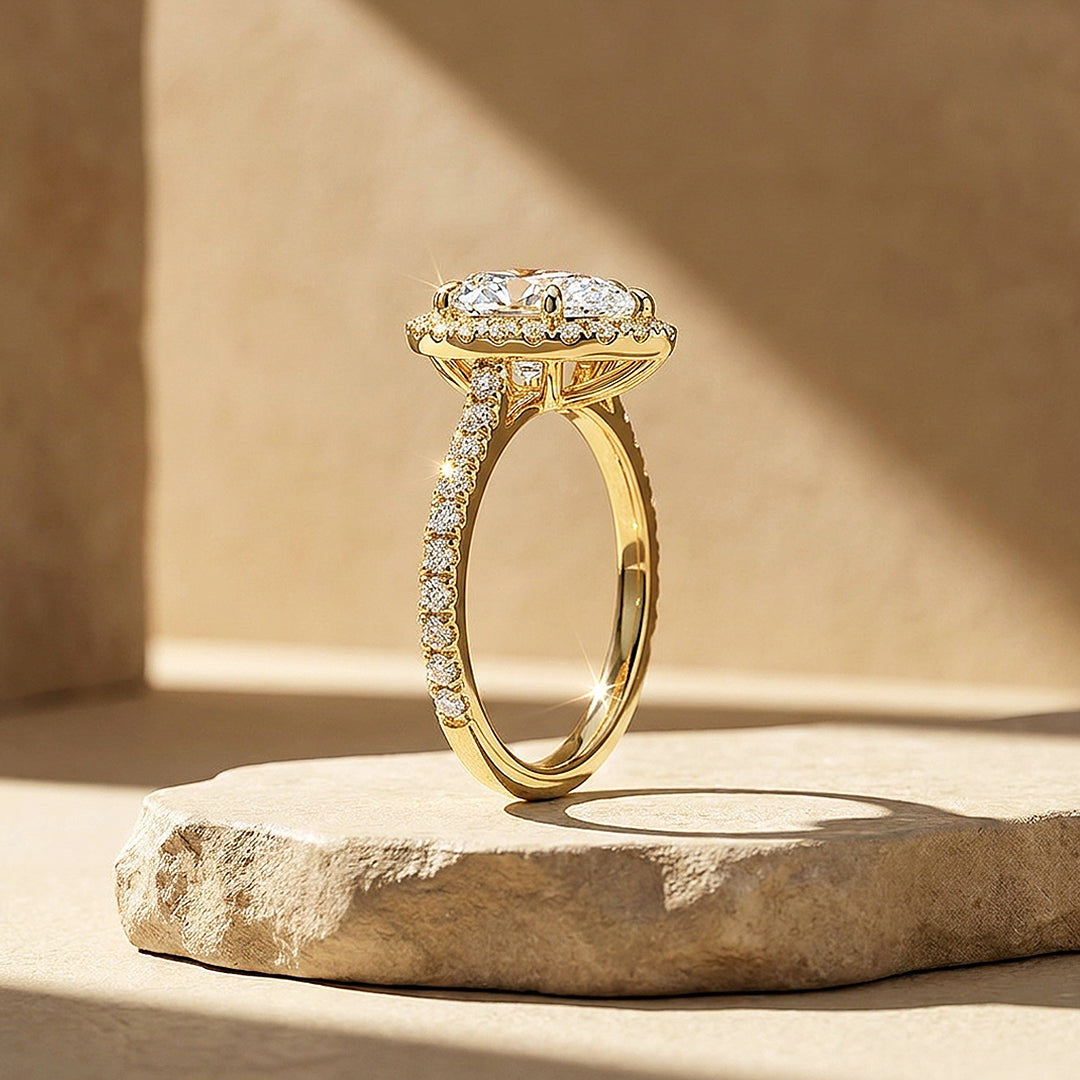Pear Moissanite Halo Ring | 925 Sterling Silver | PRM7221