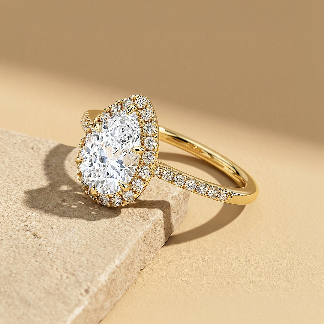 Pear Moissanite Halo Ring | 925 Sterling Silver | PRM7221