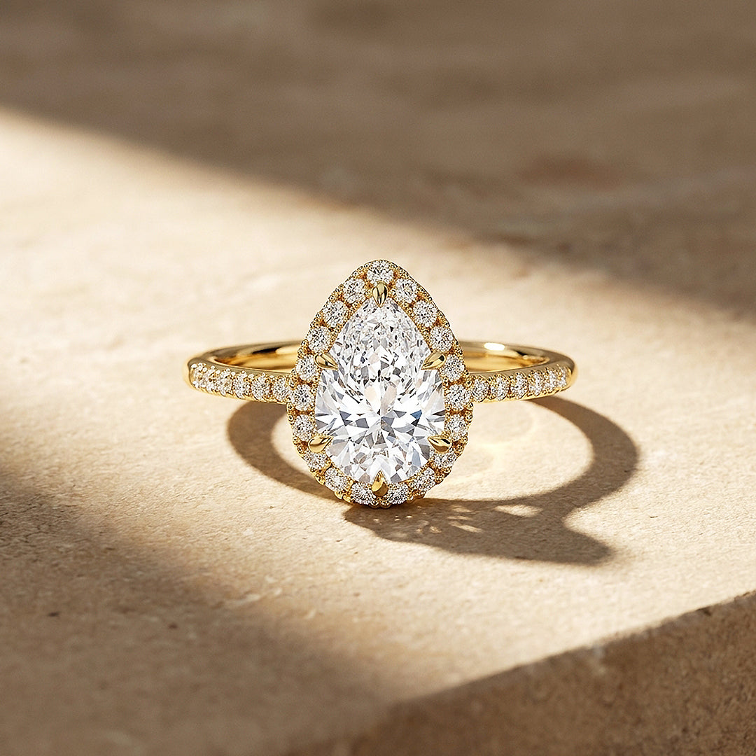 Pear Moissanite Halo Ring | 925 Sterling Silver | PRM7221