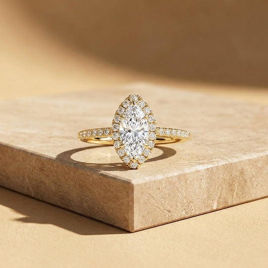 Marquise Moissanite Halo Ring | 925 Sterling Silver | PRM7222