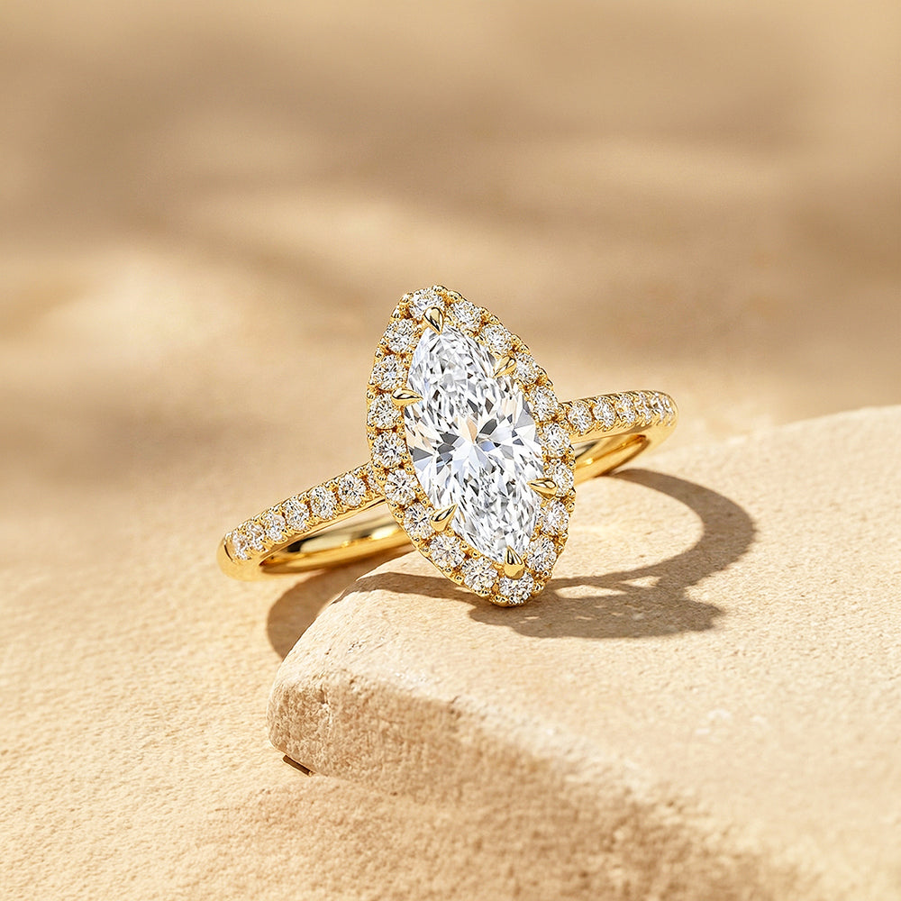 Marquise Moissanite Halo Ring | 925 Sterling Silver | PRM7222