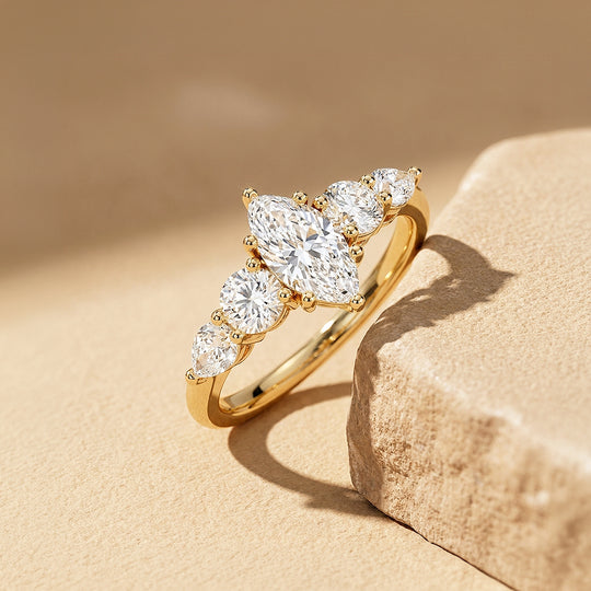 Five-Stone Marquise Moissanite Ring | 925 Sterling Silver | PRM7224