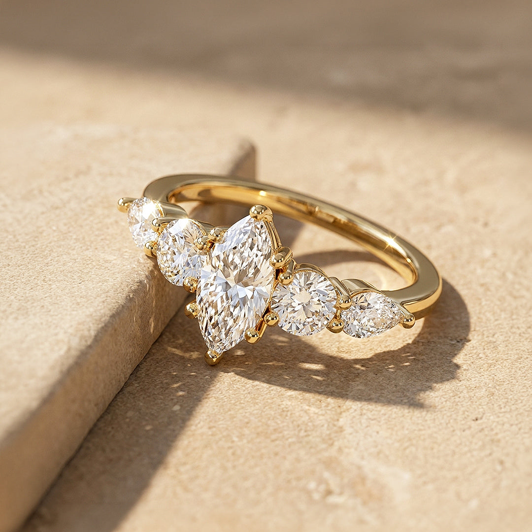 Five-Stone Marquise Moissanite Ring | 925 Sterling Silver | PRM7224