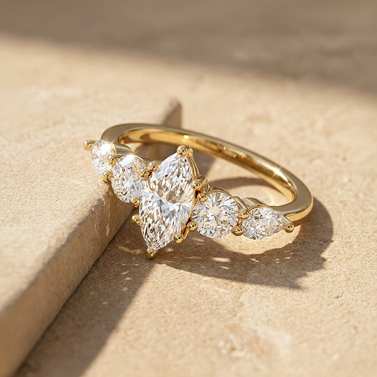 Five-Stone Marquise Moissanite Ring | 925 Sterling Silver | PRM7224
