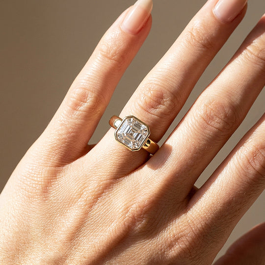 2 Carat Asscher-Cut Moissanite Bezel Solitaire Ring | 925 Sterling Silver | PRM7228