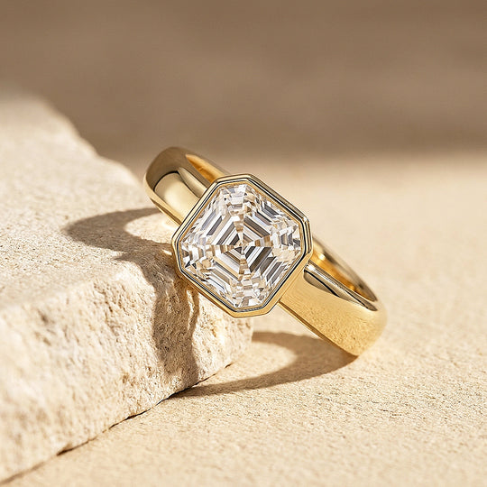 2 Carat Asscher-Cut Moissanite Bezel Solitaire Ring | 925 Sterling Silver | PRM7228