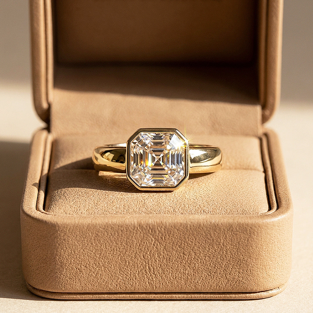 2 Carat Asscher-Cut Moissanite Bezel Solitaire Ring | 925 Sterling Silver | PRM7228