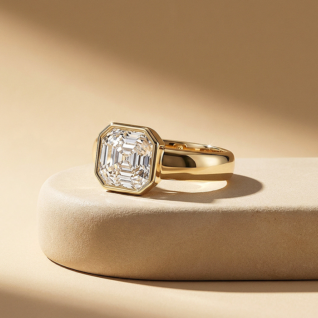 2 Carat Asscher-Cut Moissanite Bezel Solitaire Ring | 925 Sterling Silver | PRM7228