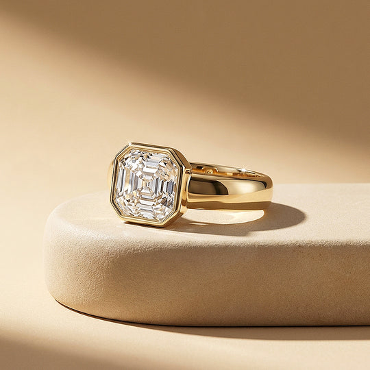 2 Carat Asscher-Cut Moissanite Bezel Solitaire Ring | 925 Sterling Silver | PRM7228