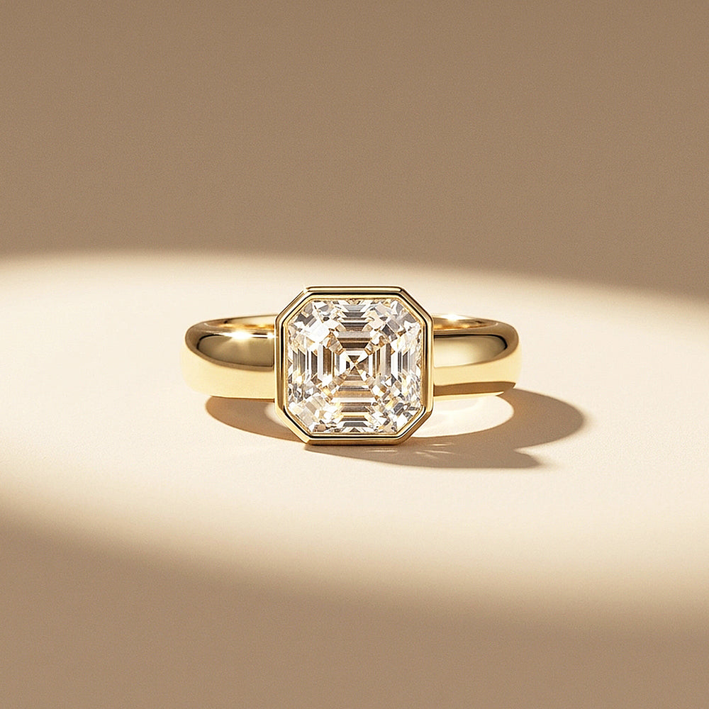 2 Carat Asscher-Cut Moissanite Bezel Solitaire Ring | 925 Sterling Silver | PRM7228
