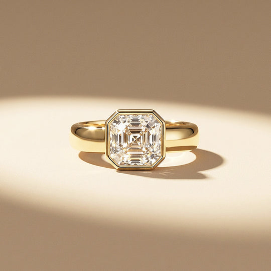 2 Carat Asscher-Cut Moissanite Bezel Solitaire Ring | 925 Sterling Silver | PRM7228