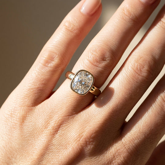 2 Carat Cushion Moissanite Bezel Solitaire Ring | 925 Sterling Silver | PRM7230