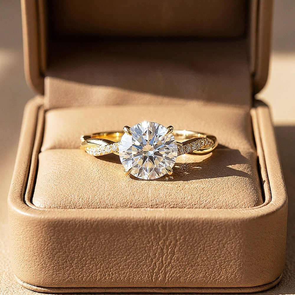 Round Moissanite Twisted Pavé Band Ring | 925 Sterling Silver | PRM7231