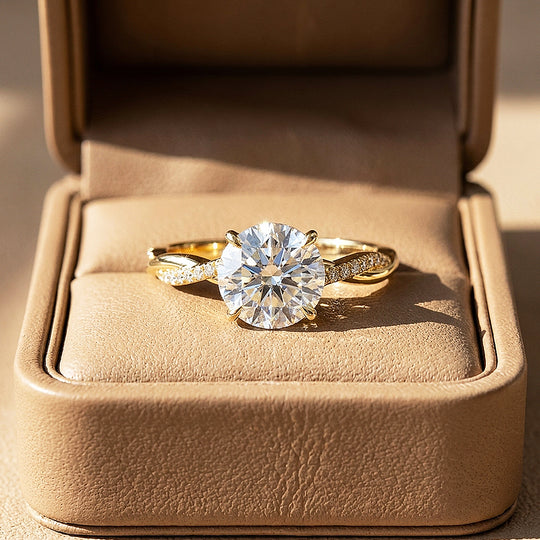 Round Moissanite Twisted Pavé Band Ring | 925 Sterling Silver | PRM7231